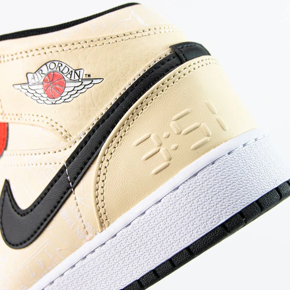 Air Jordan 1 Mid SS (GS) (Muslin/Chile Red-Black-White) - Image 3