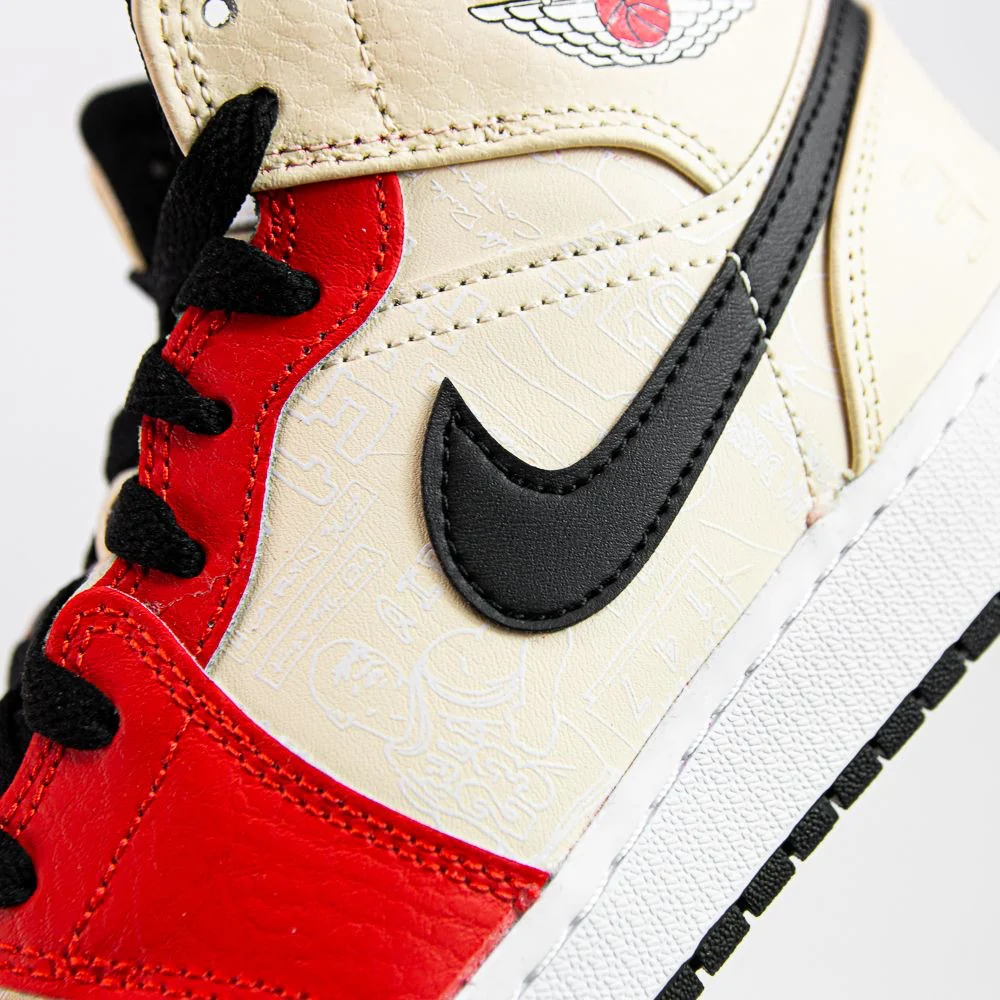 Air Jordan 1 Mid SS (GS) (Muslin/Chile Red-Black-White) - Image 4