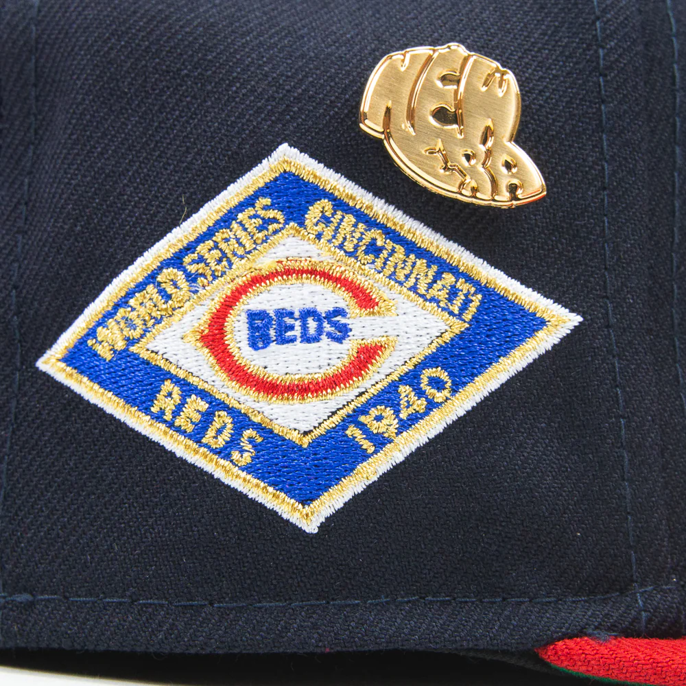 Cincinnati Reds 1940 World Series Logo History Fitted Cap (Navy/Red) - Image 3