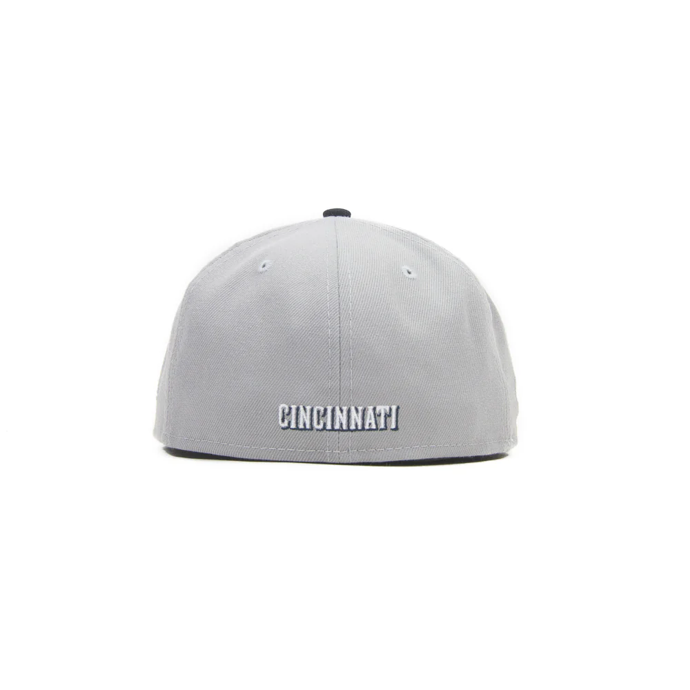 Cincinnati Reds C Font Fitted Cap (Grey/Navy) - Image 3
