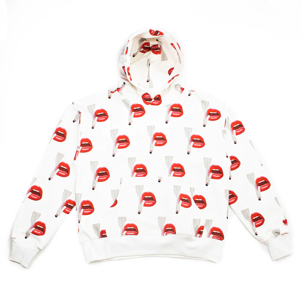 EU X Tom Wesselmann All Over Print Smoking Lips Hoodie (White)