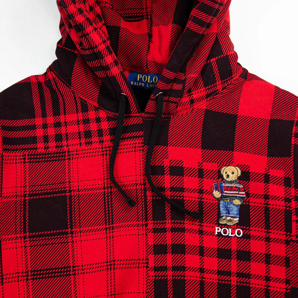Magic Fleece Novelty Bear Hoodie Plaid (Martin Red/Multi) - Image 2