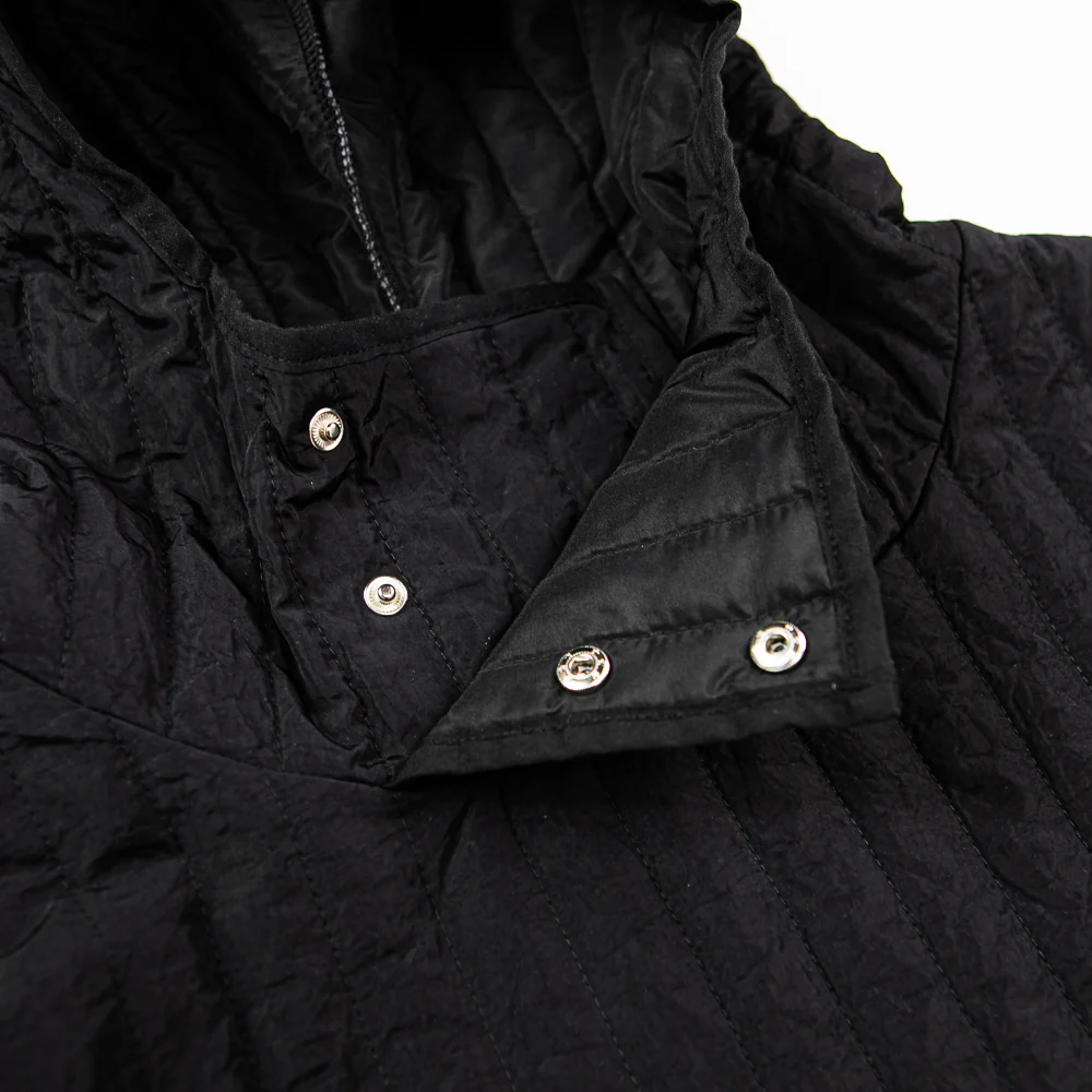 Quilted Nylon Pullover Hoodie (Black) - Image 2